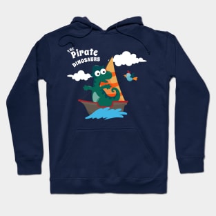 Vector illustration of dinosaur pirate on a ship at the sea Hoodie